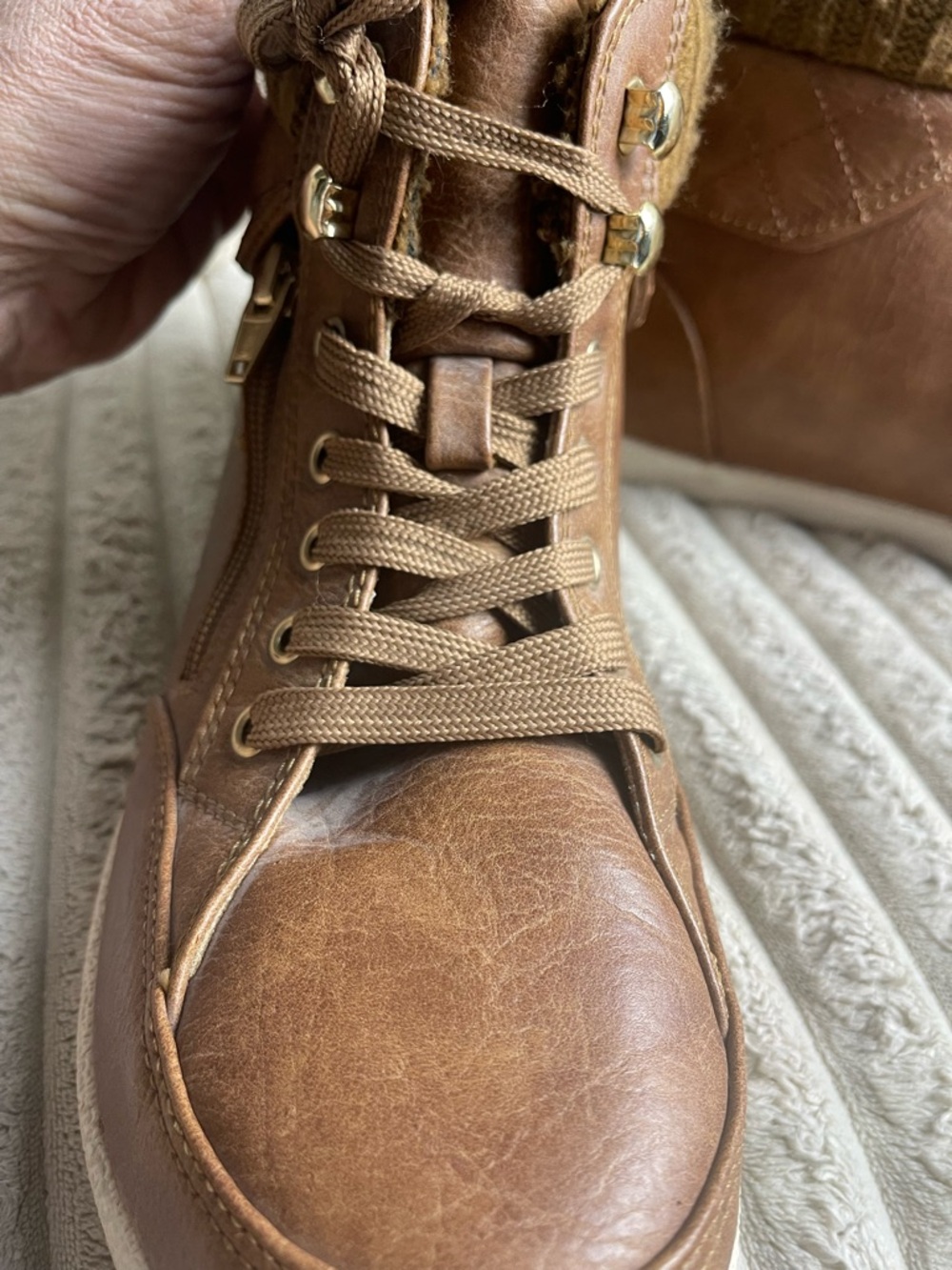 Arizona Jean Company Brown Leather-Look Lace-Up Ankle Booties - Picture 6 of 9